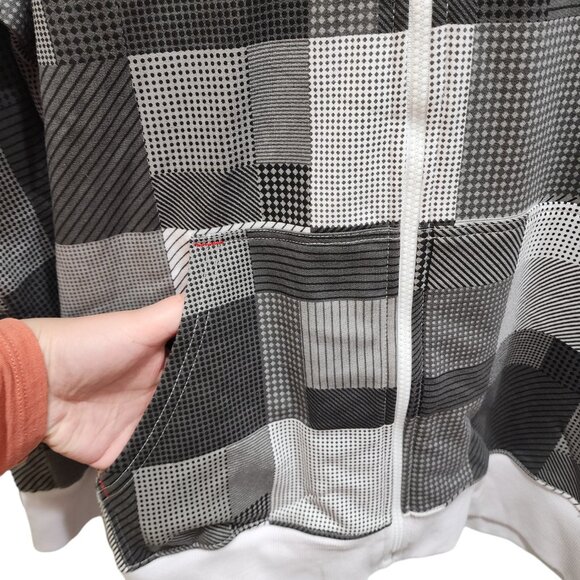 Tilt Hoodie Men's Size 16 Plaid White & Grey Pockets Full Zip Cotton Logo - Picture 2 of 9